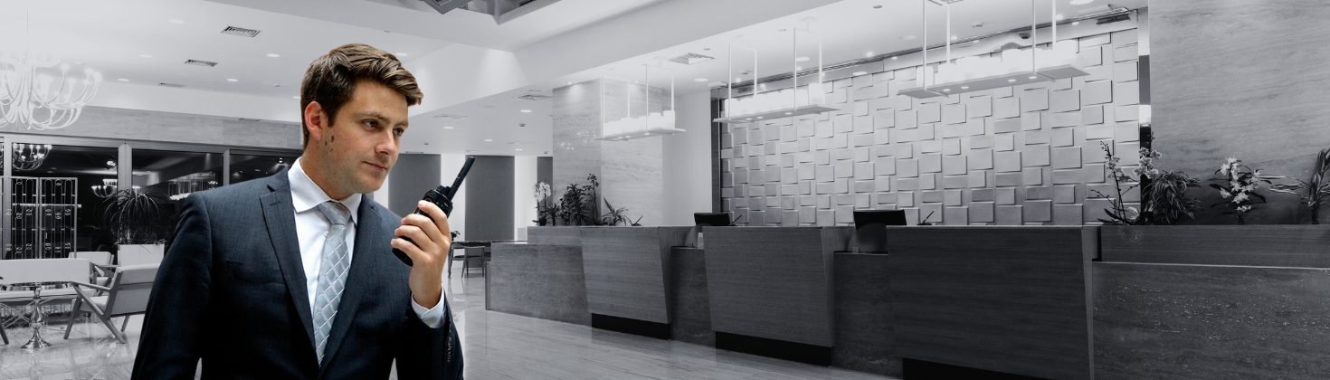 hotel personnel using two way radio